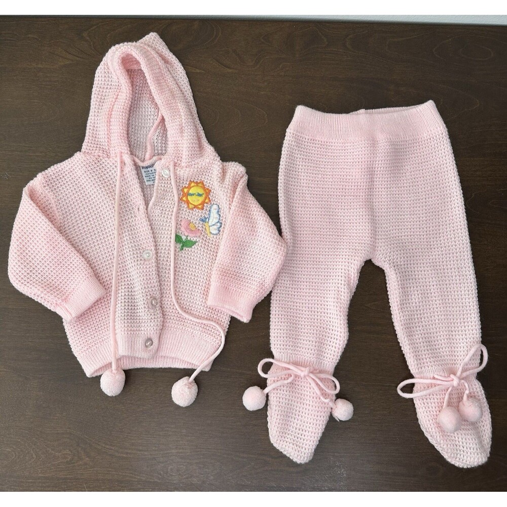 Vintage Hopscotch Baby Sweater Pants Size 6 Months Matching Knit Set 90s Waffle